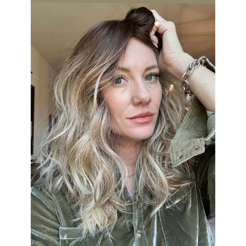 Long Real Hair Wigs Layered 14" Wavy Shoulder Length Lace Front Wigs