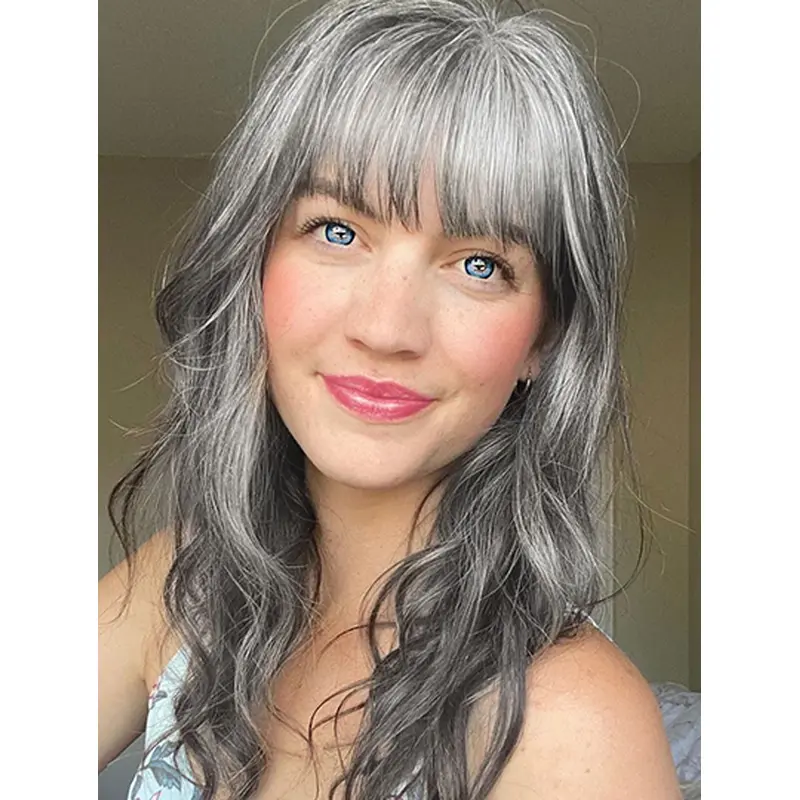 Long Wavy Grey 16" Sleek Lace Wigs
