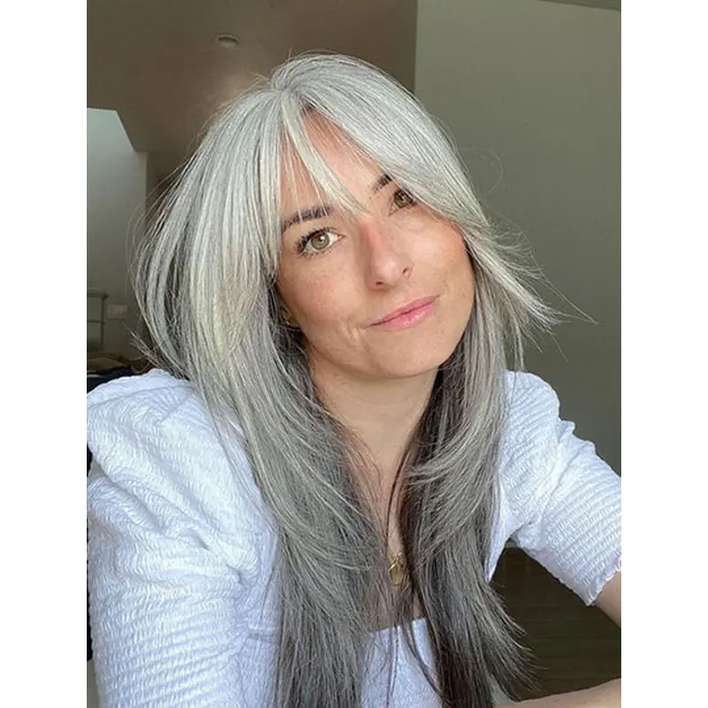 Long Wavy Grey 18" Lace Front Wigs Women