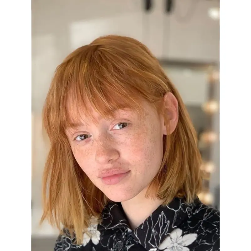 Real Looking Wigs 12" Copper Shoulder Length Straight With Bangs Wigs