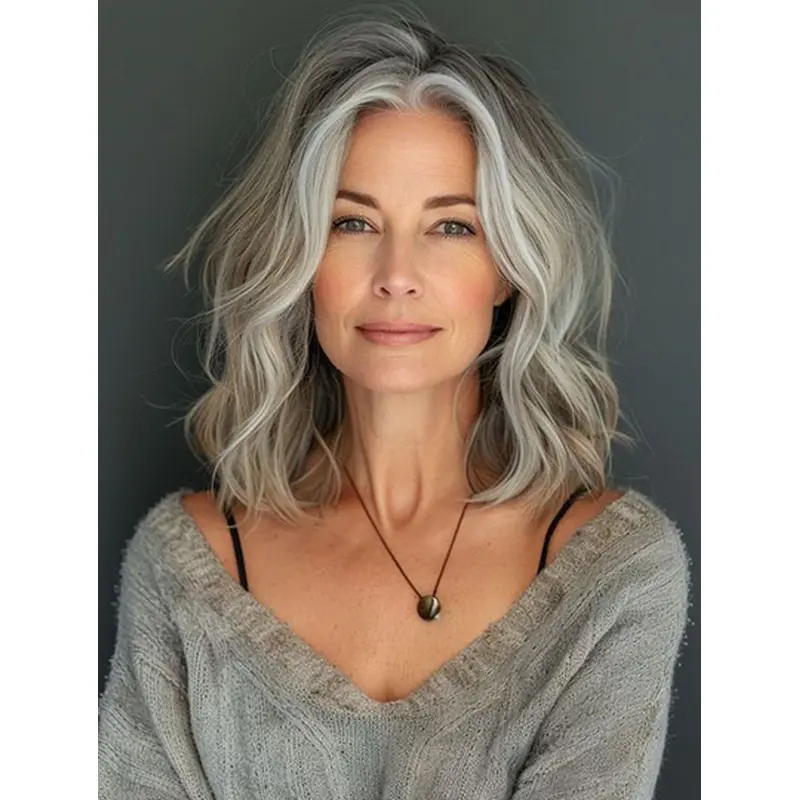 Shoulder Length Grey Lace Front 14" Comfortable Wigs