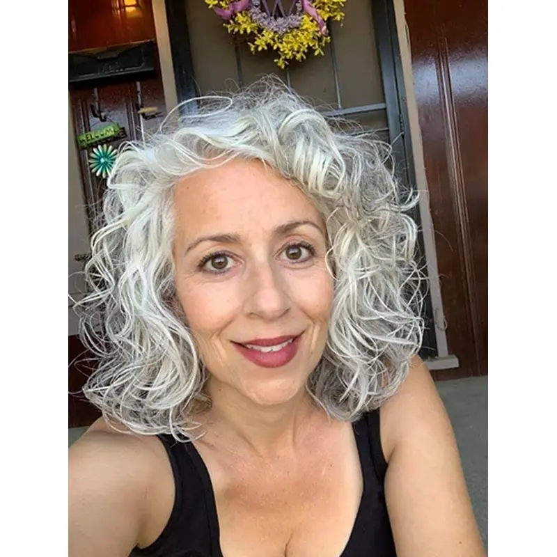 Shoulder Length Grey Lace Front 14" Soft Wigs