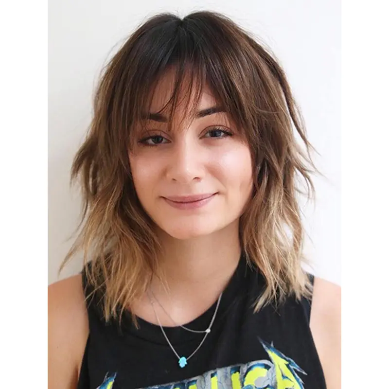 Wavy Ombre/2 Tone With Bangs 14" Lace Front Wigs