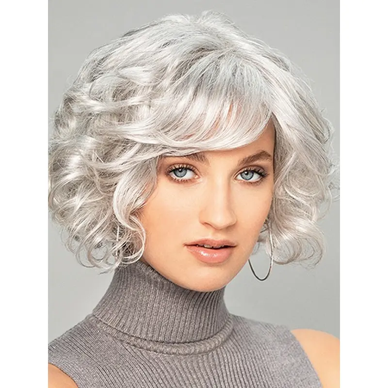 10" Chin Length Curly Capless Platinum Blonde Great Bob Wigs