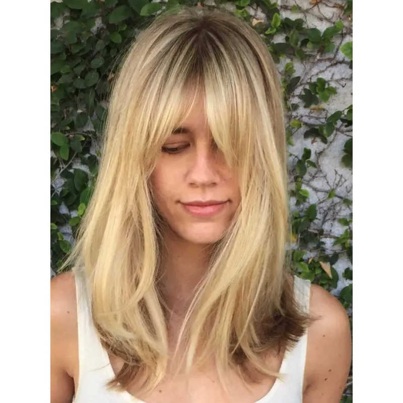 Lace Wigs With Bangs Synthetic Ombre/2 Tone 14" Shoulder Length Straight Wigs