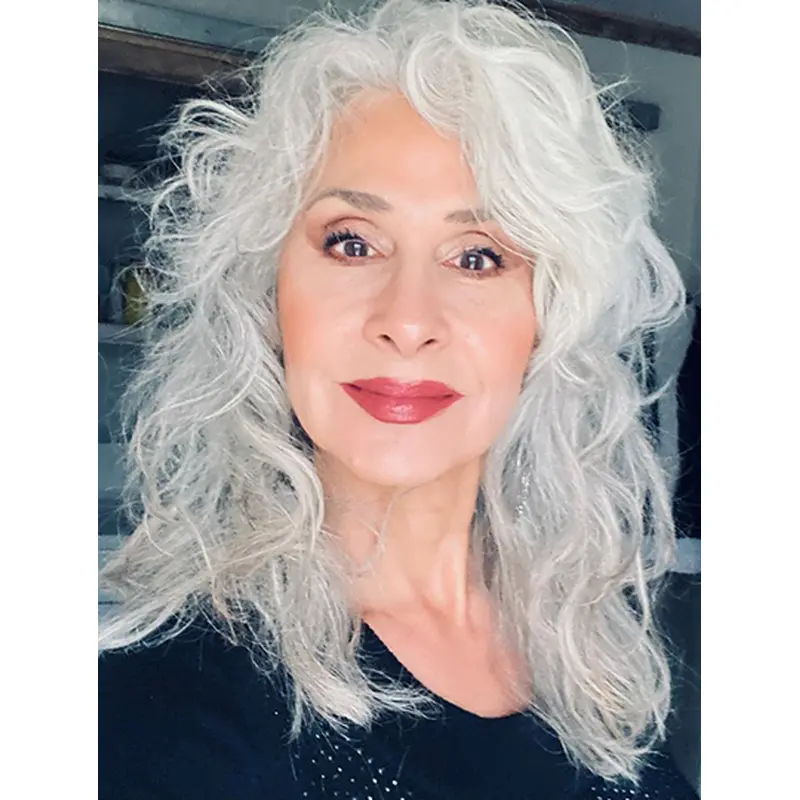 Long Wavy Grey 16" Lace Wigs Synthetic