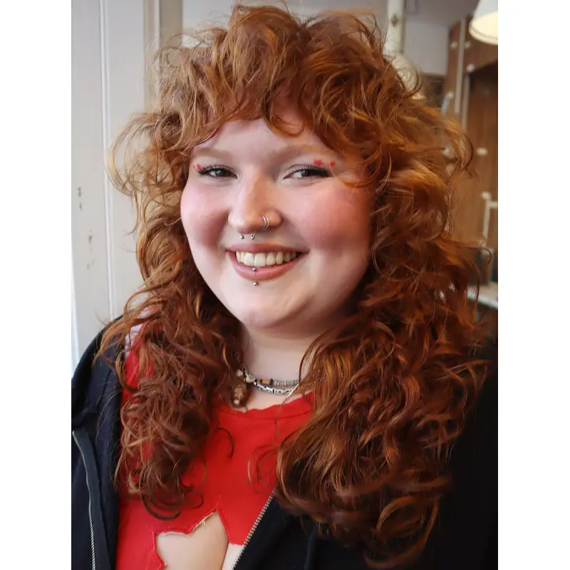 Long Wigs With Bangs Copper 16" Curly Lace Front Synthetic Wigs