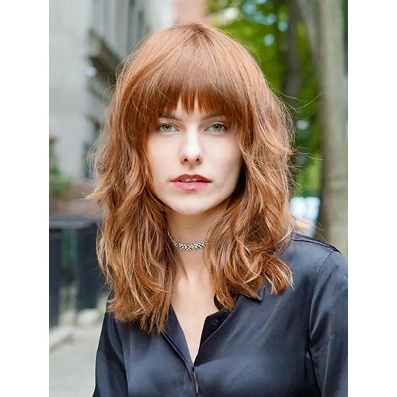 Monofilament Copper With Bangs 16" Long Wigs