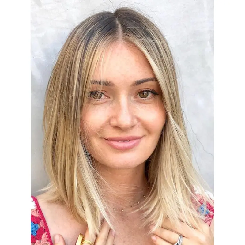 Real Wigs For Women Ombre/2 Tone Shoulder Length 14" Straight Without Bangs Wigs