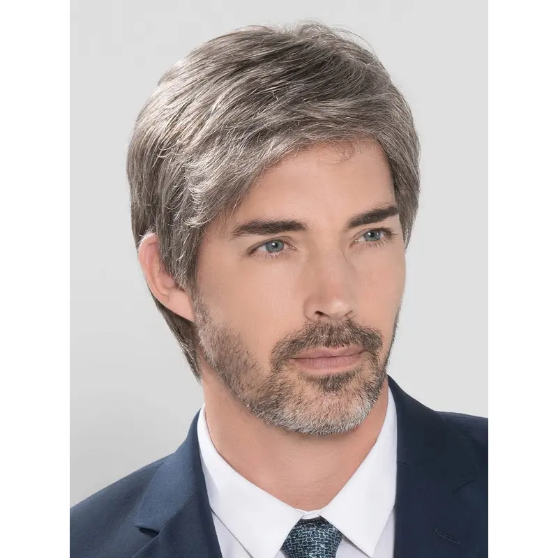Straight Hand Tied Cropped Grey men Wig