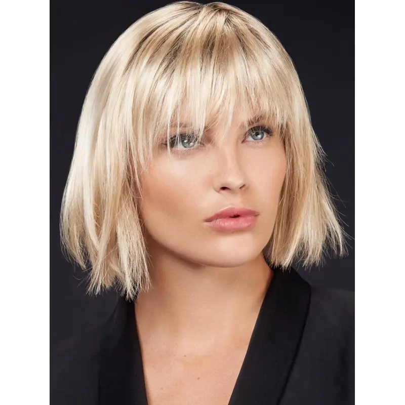 10" Chin Length Platinum Blonde Bobs Synthetic Stylish Lace Wigs