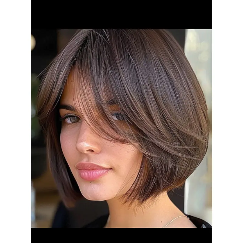 Brown Bob Wig Chin Length Remy Human Hair Monofilament Straight 10" Wigs