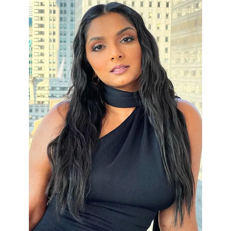 Human Hair Lace Front Wig Without Bangs Wavy Brown 18" Long Wigs