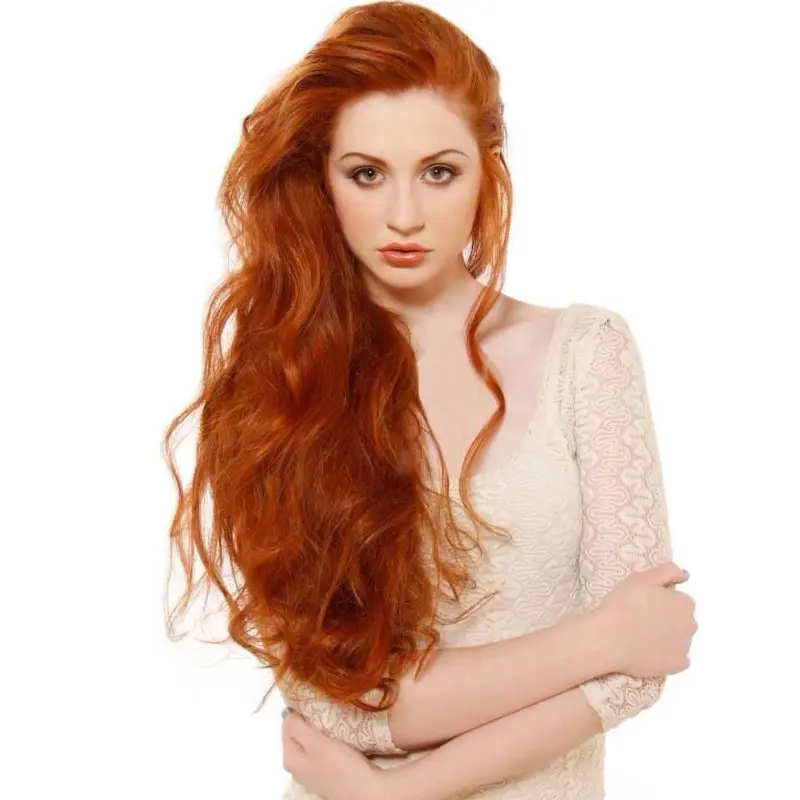 Ideal Long Wavy Hand Tied Copper Wigs 24 Inch