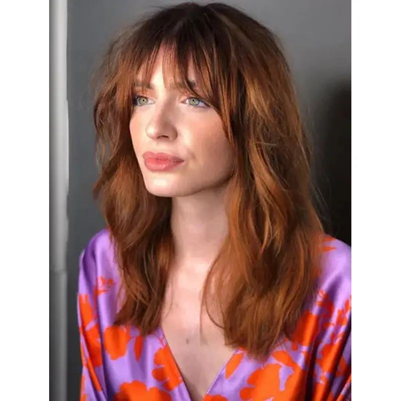 Lace Front Copper With Bangs 16" Beautiful Long Hair Wig
