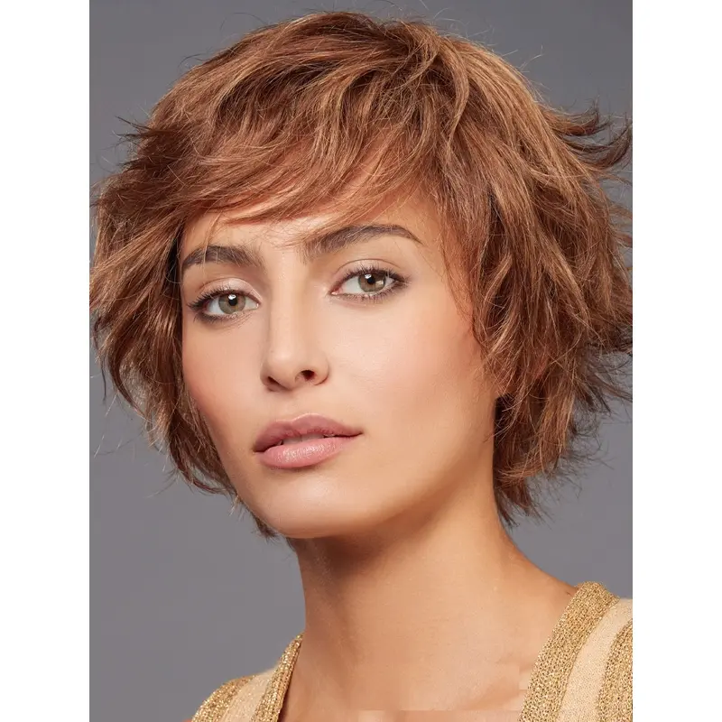 Ladies Wig Layered Short Remy Human Hair Auburn Wigs