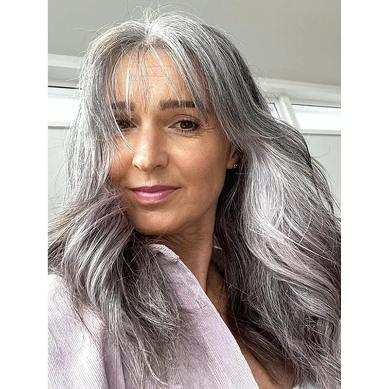 Long 16" Wavy With Bangs Lace Front Human Hair Wigs