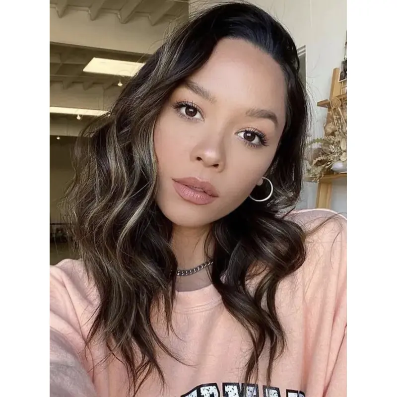 Long Human Hair Wigs Ombre/2 Tone Wavy Layered 16" Monofilament Wigs