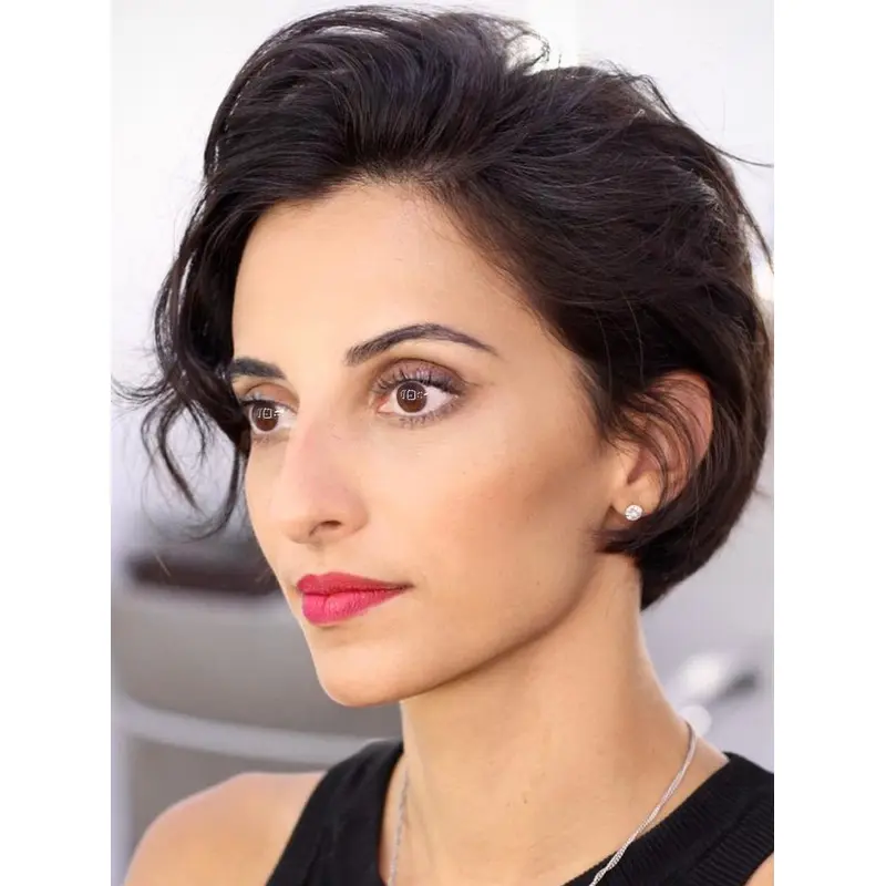 Short Black Wig Bobs Synthetic 6" Short Wavy Lace Front Wigs