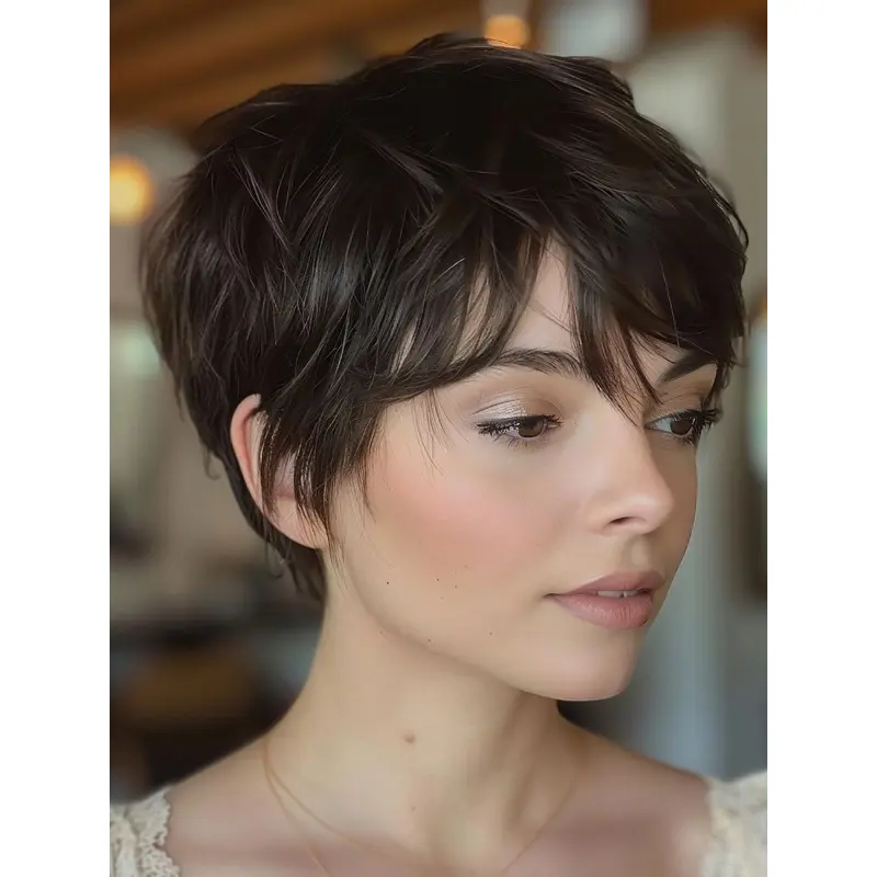 Short Black Wig Boycuts Synthetic 6" Short Straight Lace Front Wigs