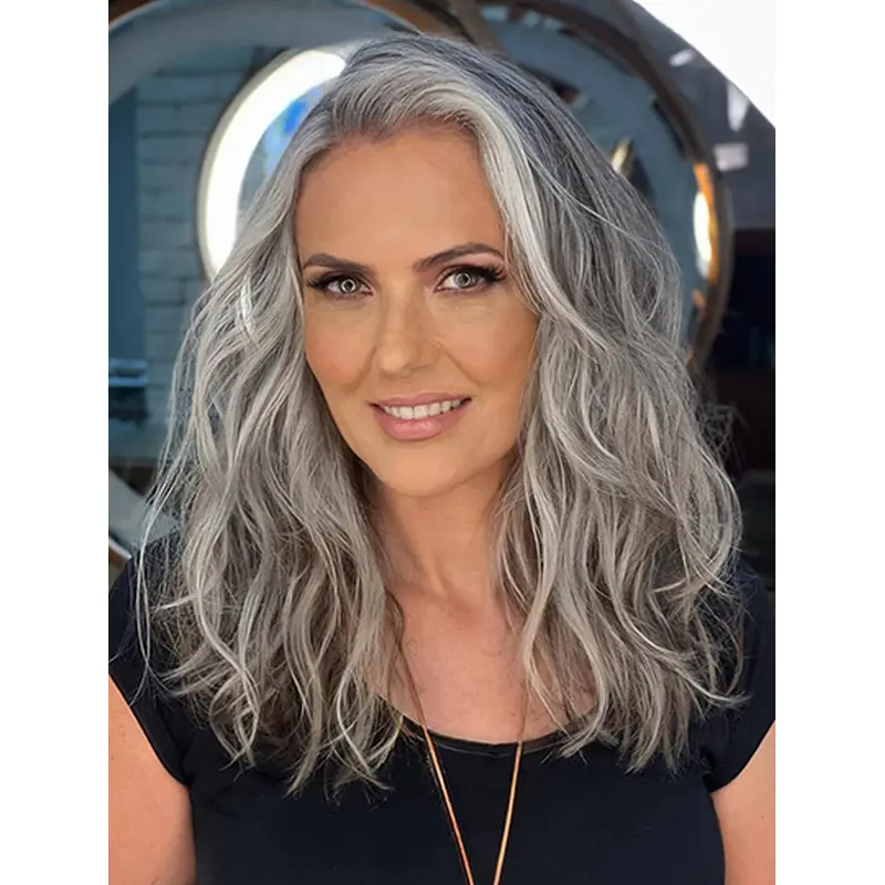 Shoulder Length Grey Lace Front 14" Human Hair Wigs Women