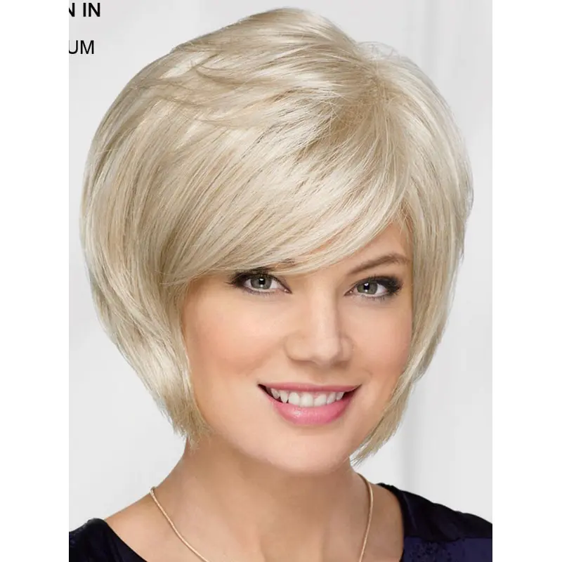 10" Chin Length Platinum Blonde Straight Top Bob Wigs