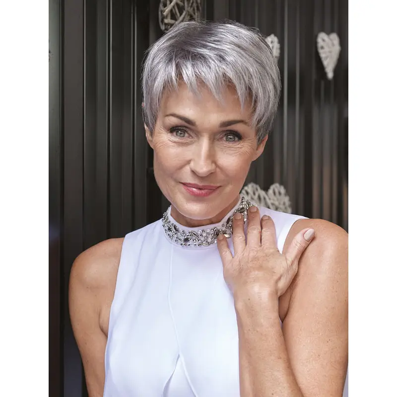 Lace Front Synthetic Cropped Straight Boycuts Suitable Grey Wigs