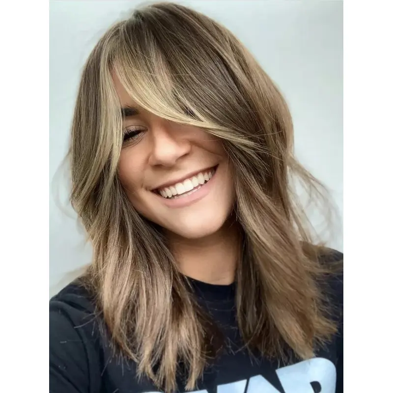 Long Human Hair Wigs Ombre/2 Tone Straight Layered 16" Monofilament Wigs