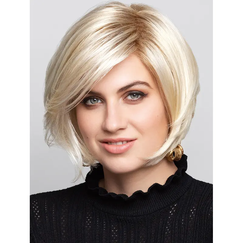 Synthetic 10" Platinum Blonde Straight Chin Length Monofilament Fashion Bob Wigs