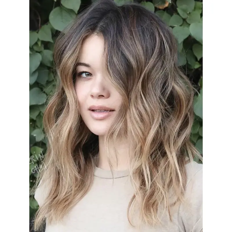 Women Wig Medium Shoulder Length Lace Front 14" Ombre/2 Tone Layered Wigs