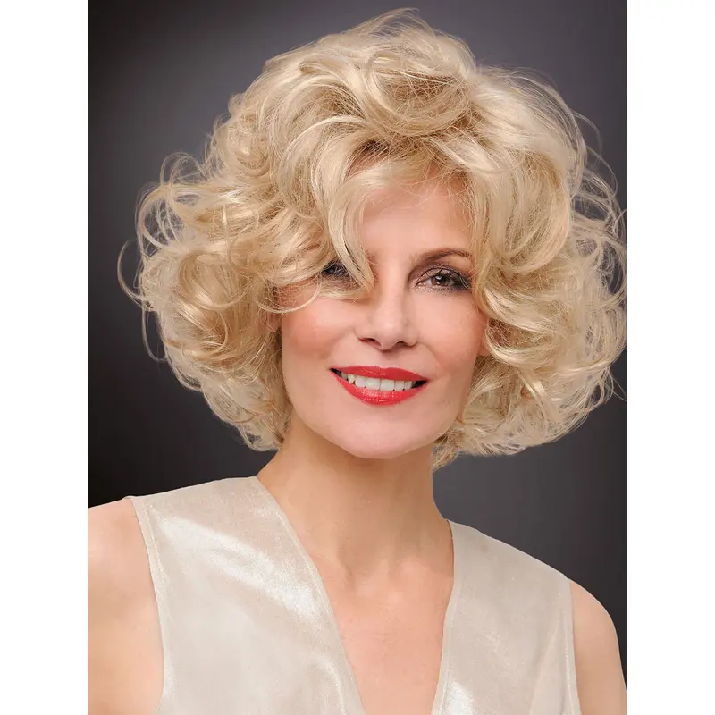 Curly Chin Length Designed Synthetic Platinum Blonde Monofilament Wigs