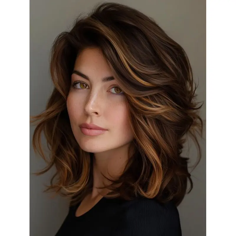 Human Hair Lace Front Wig Layered Wavy Ombre/2 Tone 12" Shoulder Length Wigs