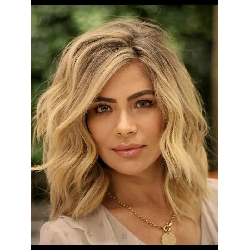 Ladies Wig Monofiliment Wavy Blonde Layered Shoulder Length Synthetic Wigs
