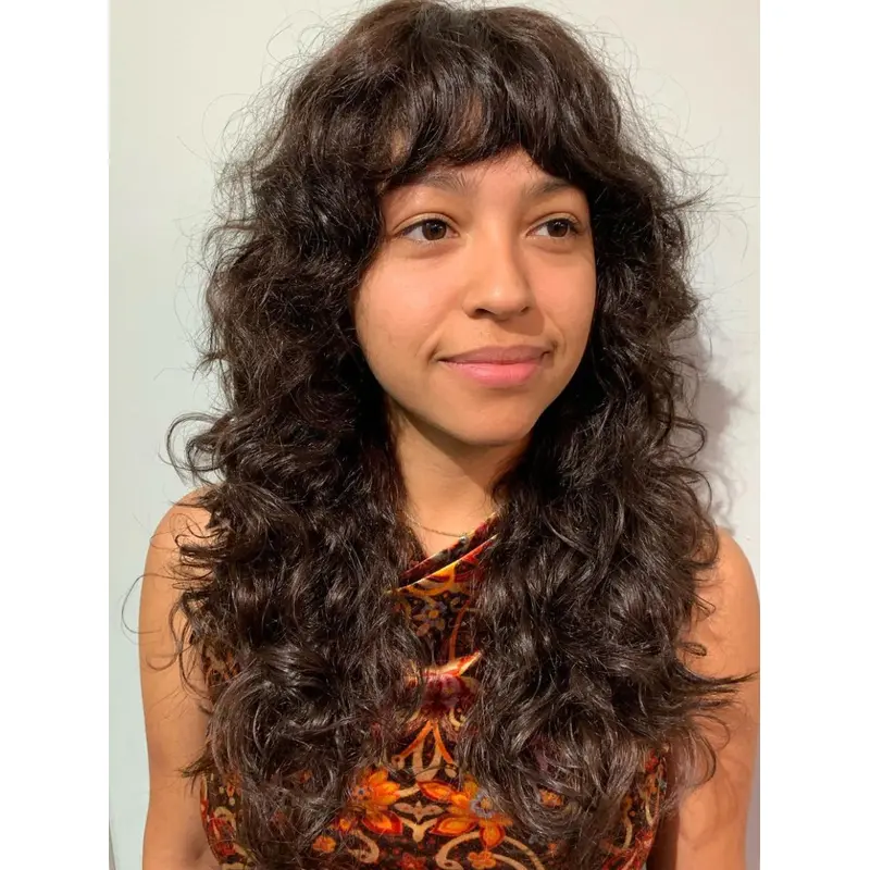 Long Wigs With Bangs Brown 18" Curly Monofilament Synthetic Wigs