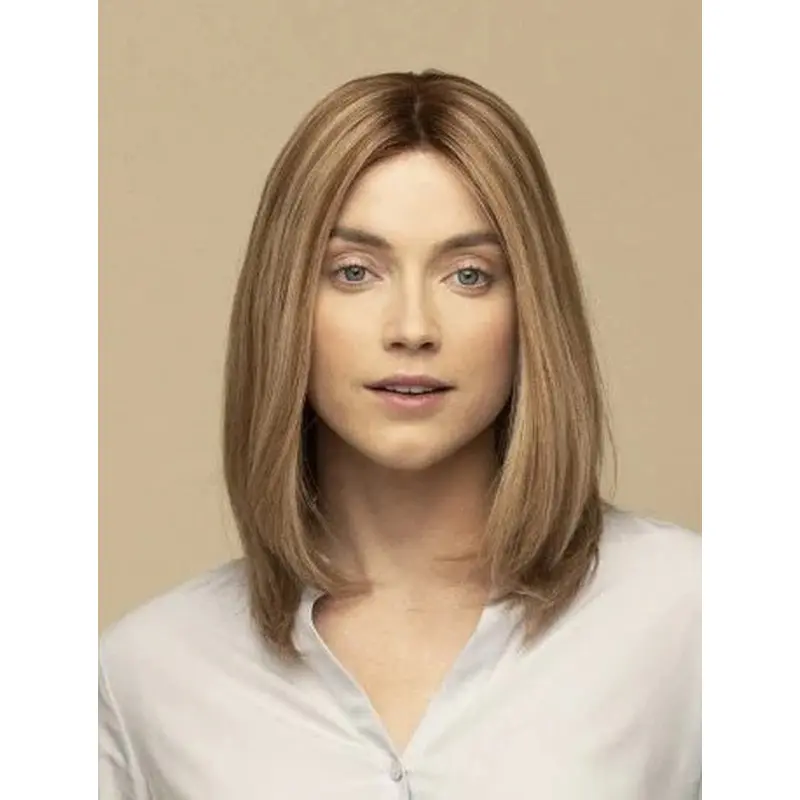 Shoulder Length Without Bangs Fashion Blonde 100% Hand-tied Straight Human Hair Wigs