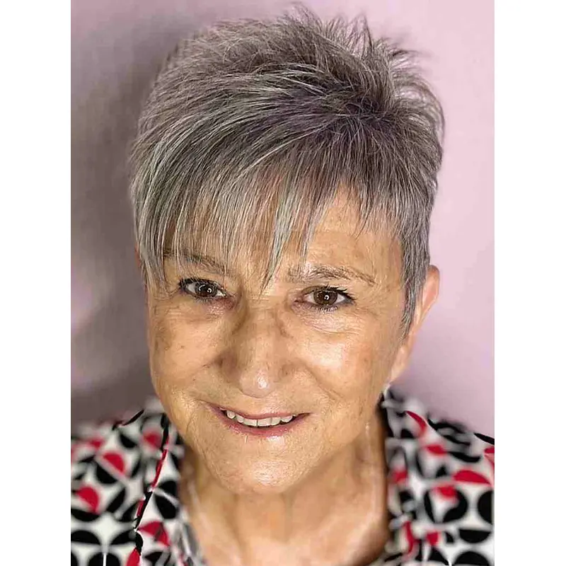 Wigs Grey Hair 6" Monofilament Synthetic Boycuts Short Straight Wigs