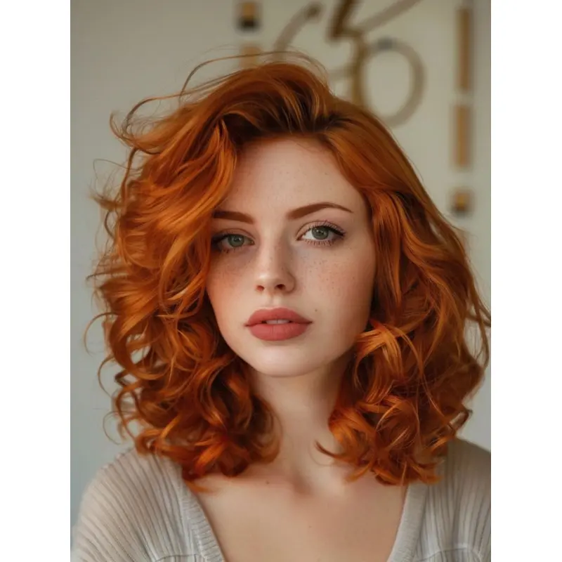 Mono Wig 12" Auburn Synthetic Without Bangs Shoulder Length Curly Wigs