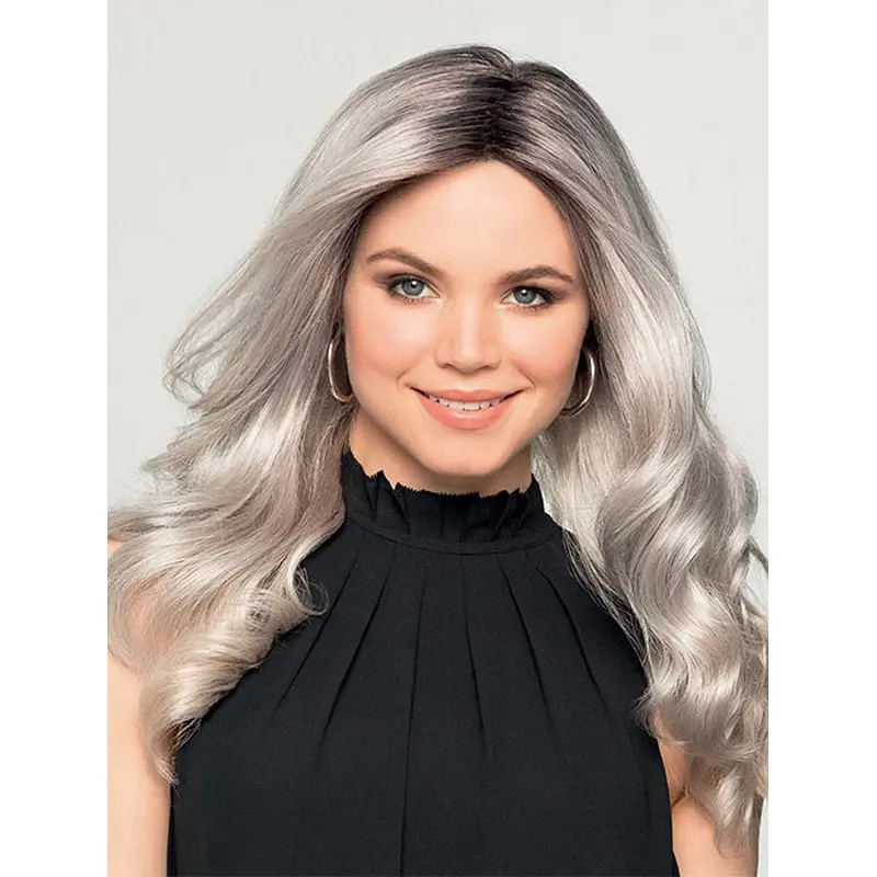 Monofilament Synthetic Long Wavy Without Bangs Popular Grey Wigs