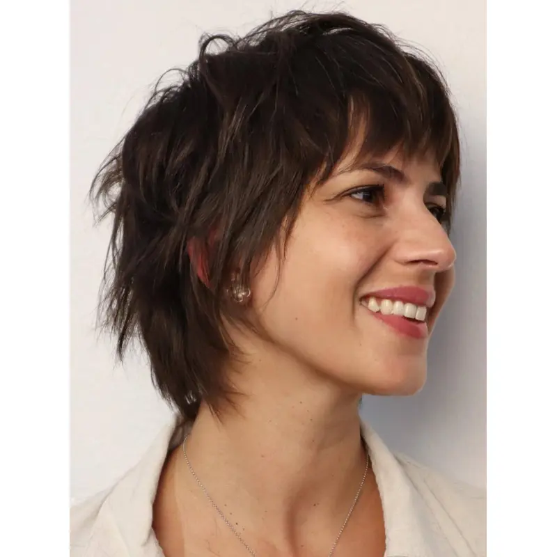 Women Wig Medium Chin Length Lace Front 10" Brown With Bangs Wigs