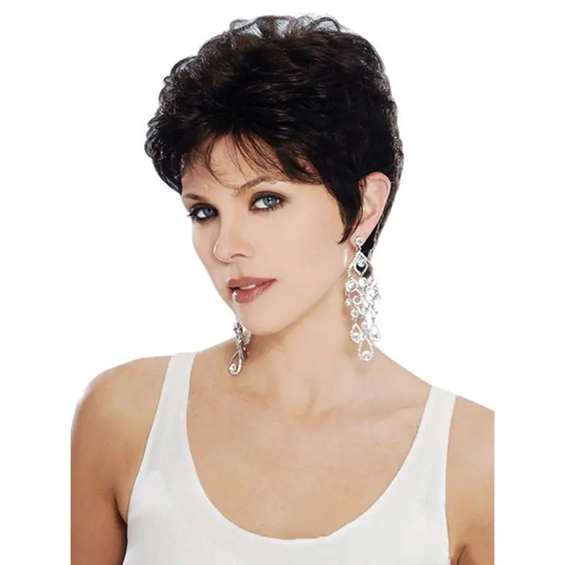 Black Wavy Remy Human Hair Wholesome Short Wigs