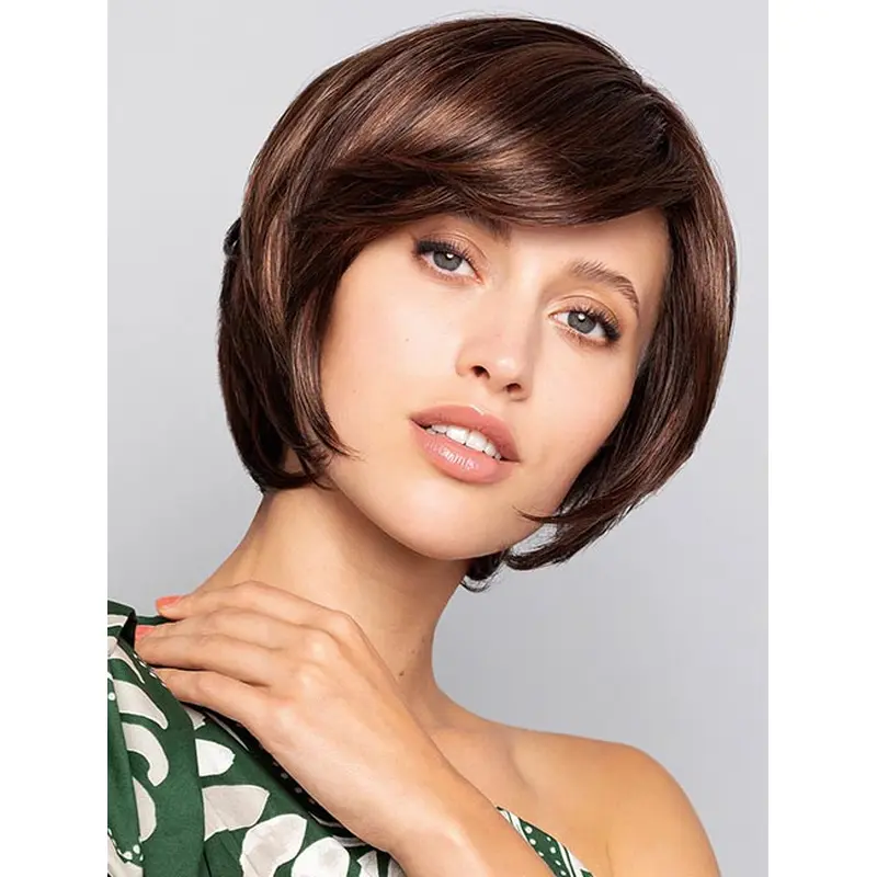 Brown Straight Good Layered Synthetic Monofilament Medium Wig