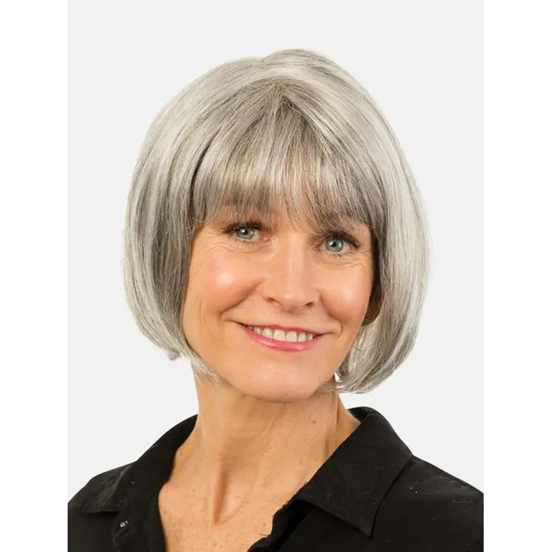 Grey Straight Chin Length Remy Human Hair 10" Bobs Best Hand Tied Wigs