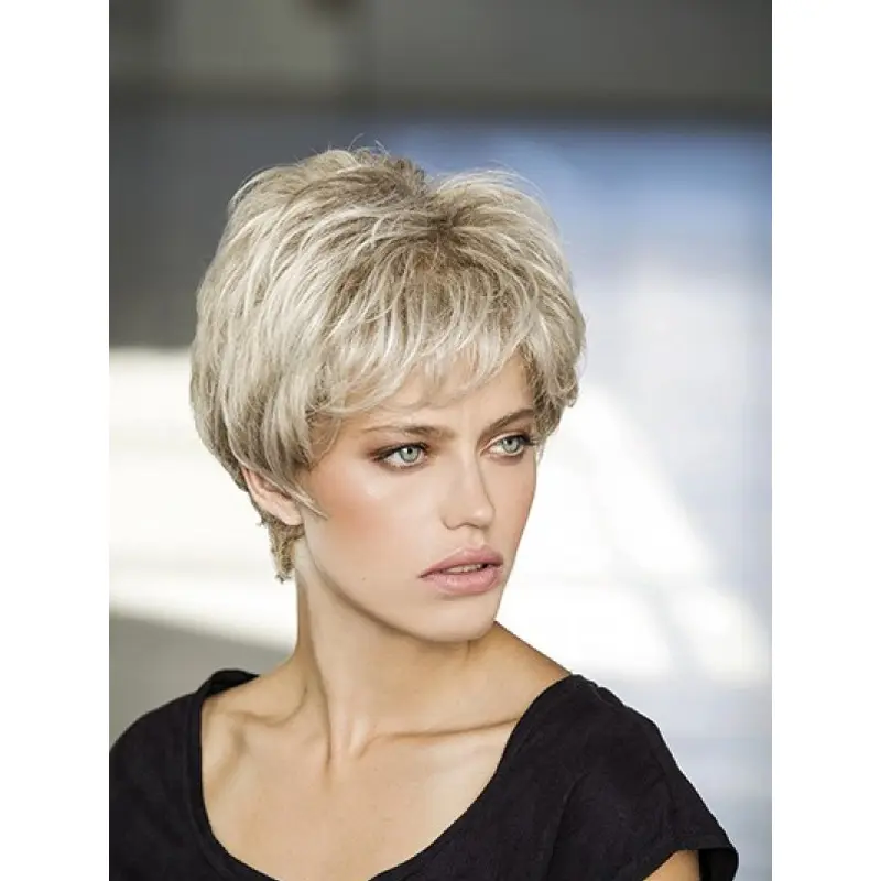 Layered Synthetic Platinum Blonde Wavy 8" Monofilament Wigs For Women