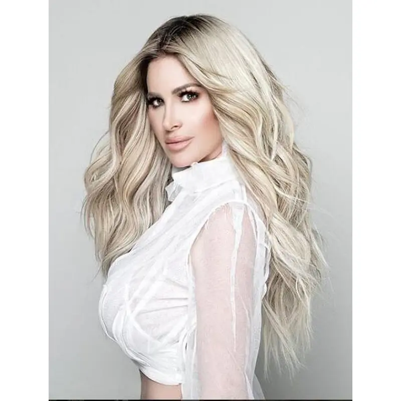 Platinum Blonde 23" Layered Wavy Long Synthetic Lace Front Kim Zolciak Wigs