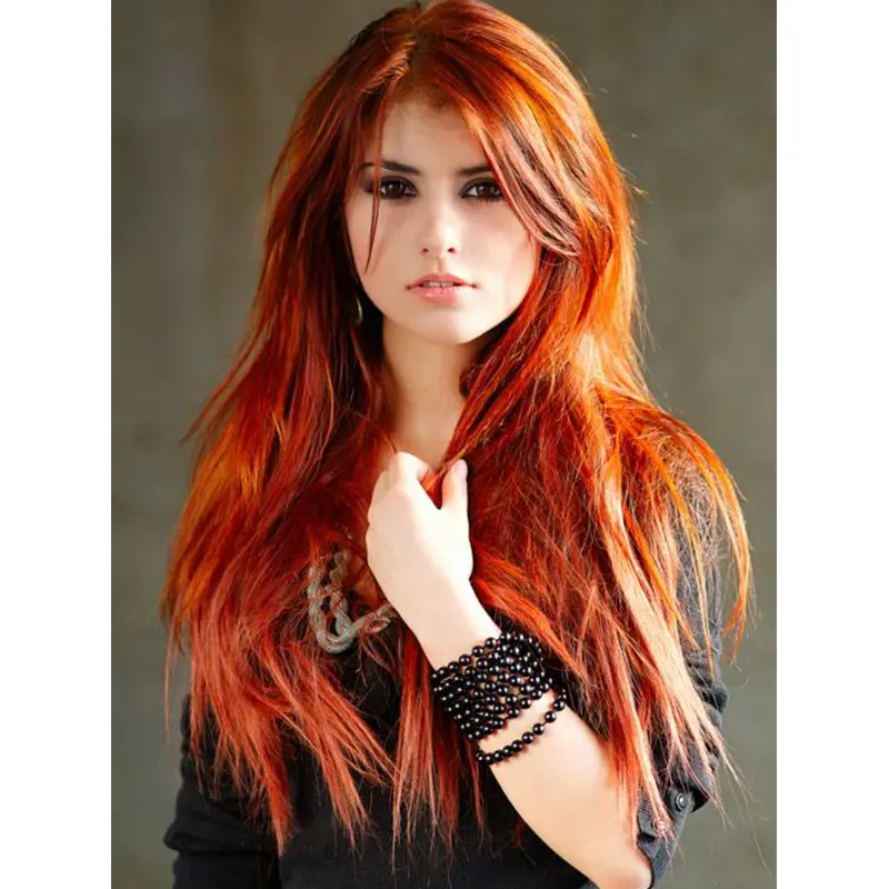 Sleek Long Straight Capless Copper Wigs 22 Inch