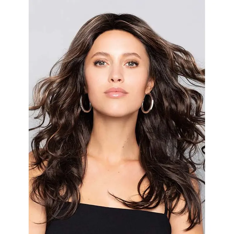 Wavy Long Fashion Brown Without Bangs Synthetic Ladies Monofilament Wigs