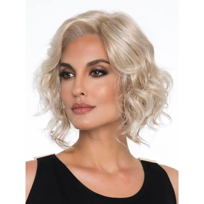 12" Curly Platinum Blonde Monofilament Wig Without Bangs