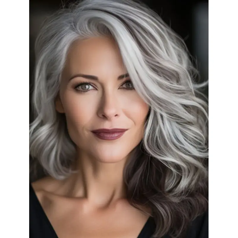 14" Shoulder Length Grey Layered Curly Lace Front Wigs