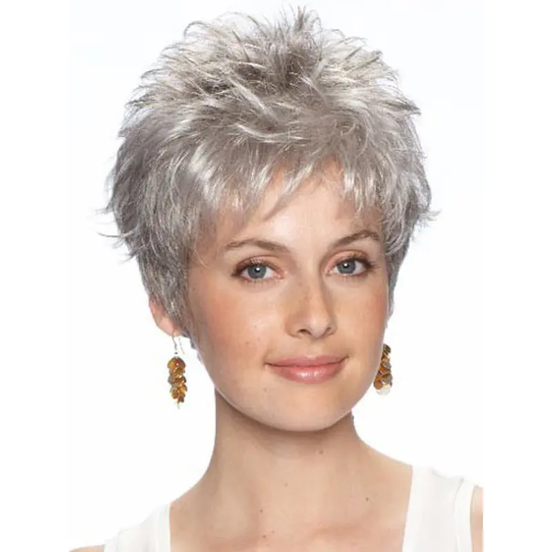 Amazing Wavy Cropped Synthetic Grey Wigs