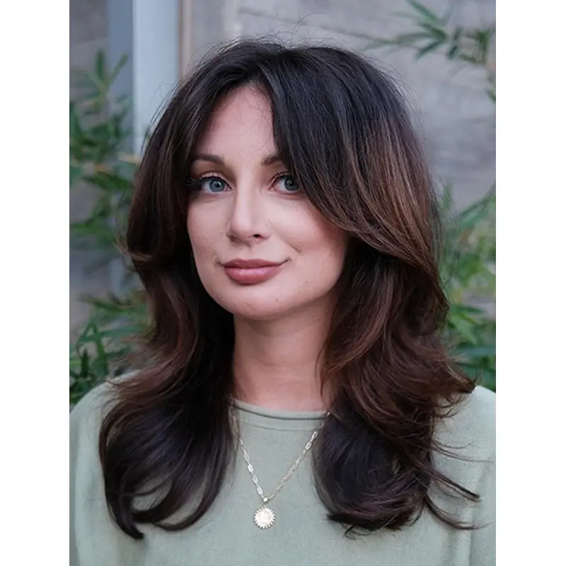 Long 16" Brown Remy Human Hair Lace Wigs For Women